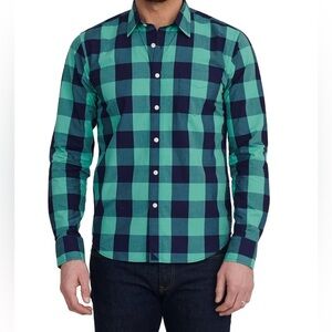 Untuckit Checkered Blue & Green Button Down Shirt Size M